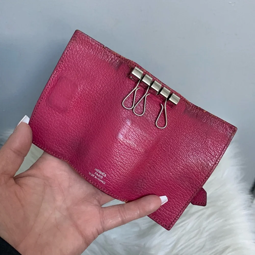 Authentic Hermes Bearn pink soft leather 4-ring key pouch key case key holder - Picture 11 of 17